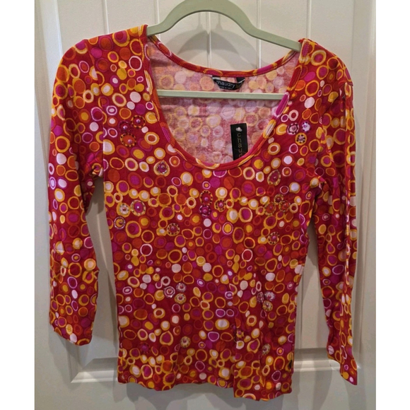 Chaudry B Size S NWT Sample Y2K Bright Circle Vintage Sequin Beads Boho 3/4 - Picture 1 of 5